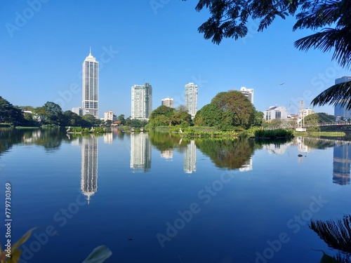 city skyline with lake photo