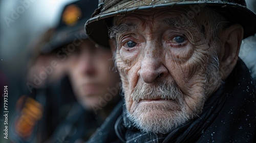 Veterans march in solemn procession, their faces etched with determination and resolve, a living testament to the resilience of the human spirit in the face of adversity.