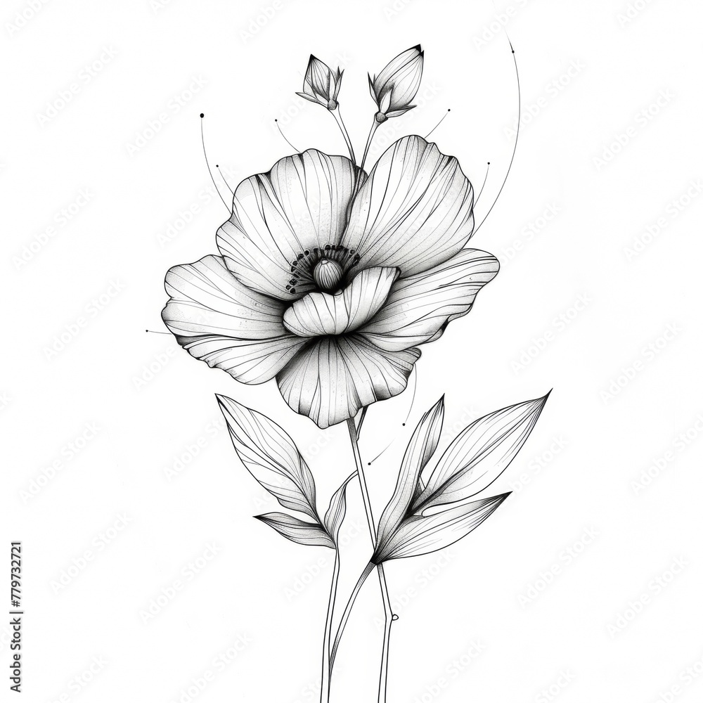 Detailed line art illustration of a single, delicate flower or plant tattoo design