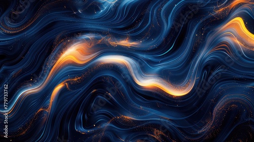 Abstract pattern with blue and orange swirl of light with a lot of sparkles