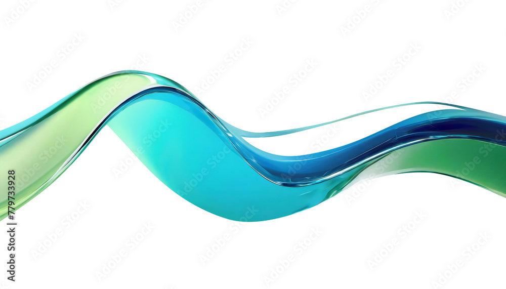 Fototapeta premium Abstract liquid glass shape with colorful reflections. Ribbon of curved water with glossy color wavy fluid motion. Chromatic dispersion flying and thin film spectral effect.