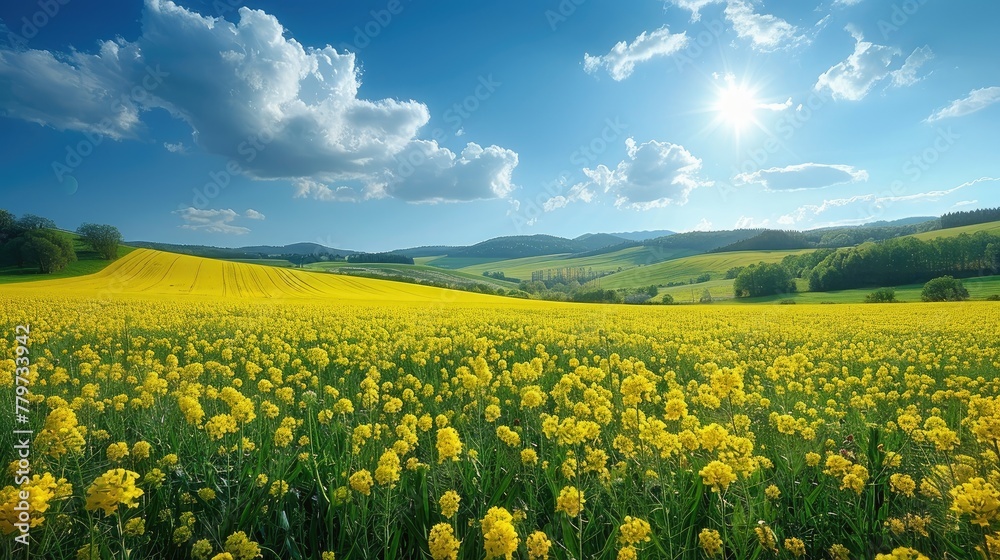 Fototapeta premium Breathtaking summer canola field