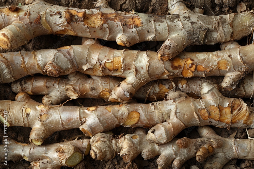 Ginger root and ginger slice. Fresh ginger root and ground ginger spice.