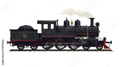 Retro train classic black locomotive on a white background