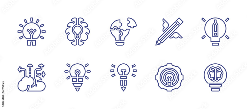 Creativity line icon set. Editable stroke. Vector illustration. Containing inspiration, idea, solution, creative thinking, innovation, creative brain, creative idea, creativity, creative.