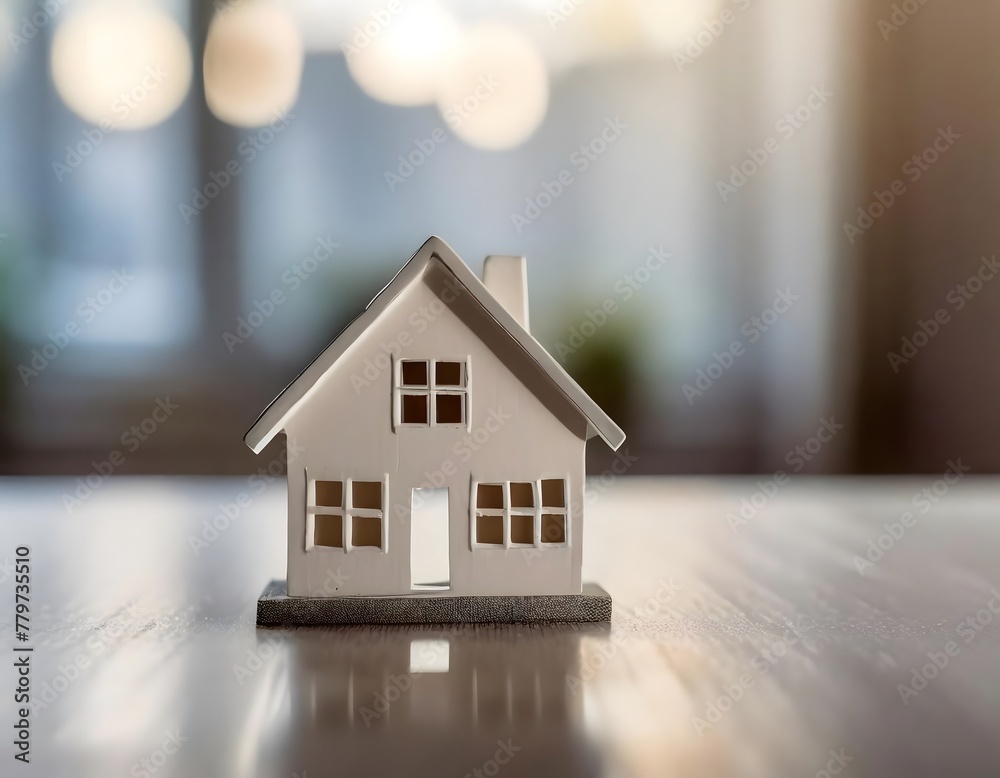 Miniature house is a symbol of mortgage and home ownership on blurred background. Miniature house is a symbol of mortgage and home ownership on blurred background.