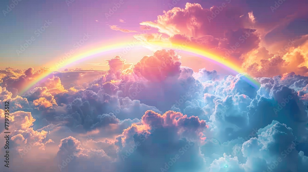Radiant Celestial Frame of Vibrant Rainbows and Ethereal Clouds