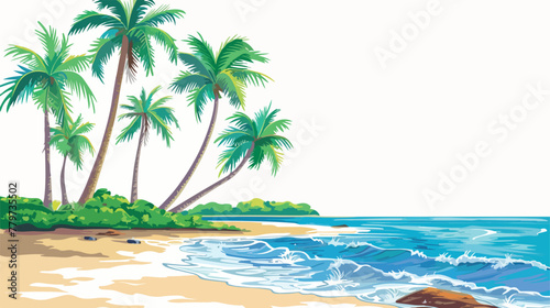 Sea beach with palm trees flat vector isolated on white