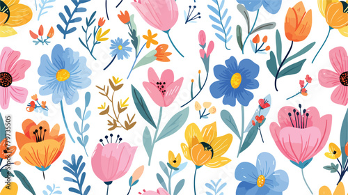 Seamless colored pattern composed of spring flowers ha