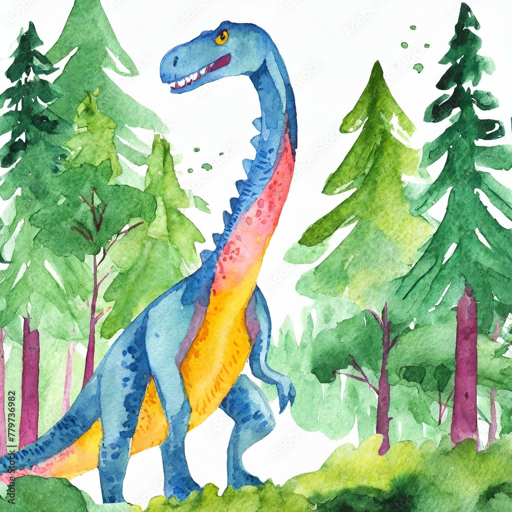 Namalowany kolorowy dinozaur ilustracja - obrazy, fototapety, plakaty 