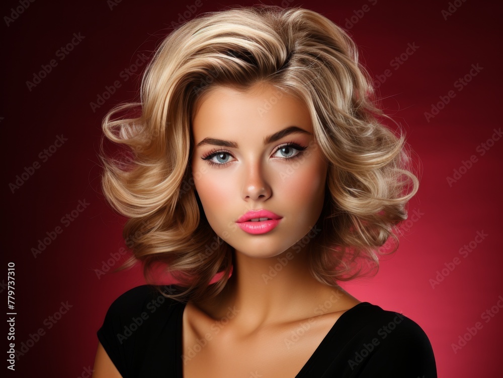 Fototapeta premium Woman With Blonde Hair in Black Dress