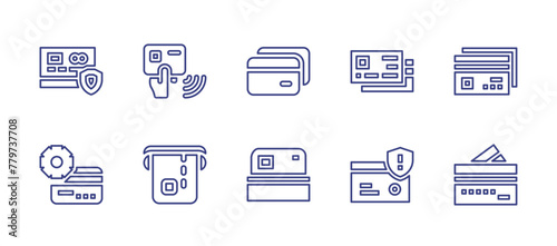 Credit card line icon set. Editable stroke. Vector illustration. Containing credit cards, setting, credit card, contactless.