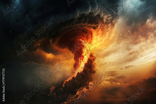Generative ai on theme of scary ominous huge hurricane tornado, apocalyptic dramatic background photo