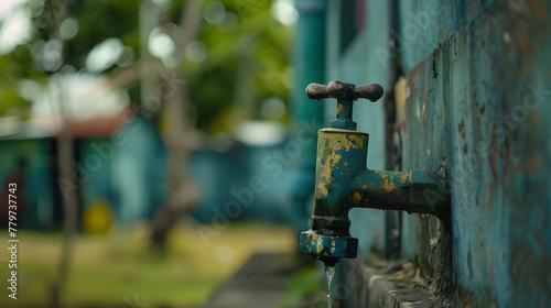 Focused view of rustic and rusty faucet in rural setting - Ai generated