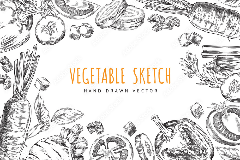 Mixed vegetables hand-drawn vector set