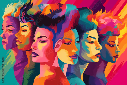 Colorful Unity: Diverse Women's Profiles in Vivid Vector Art © ekhtiar