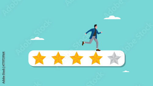 motivation for self-development with Businessman running on 5-star rating loading panel concept illustration, skill enhancement to boost productivity, upskilling and personal competency concept
