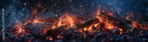 Barbecue embers glow warmly contrasting the cool photo