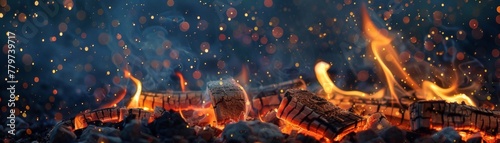 Barbecue embers glow warmly contrasting the cool