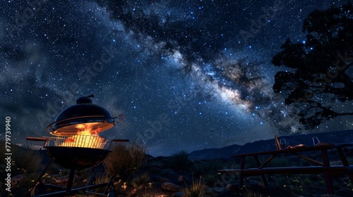 BBQ under the starry sky the grills glow a beacon in the night