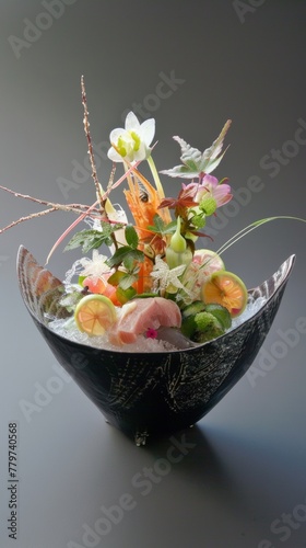 Delectable dish arrangement with ponzu