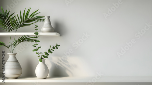 Minimalist shelves with decorative vases - Ai generated