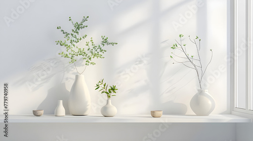 Minimalist shelves with decorative vases - Ai generated