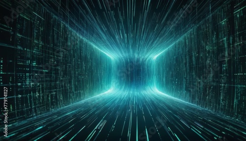 An abstract digital representation of a high-speed tunnel, with light converging at a distant point, suggesting rapid motion through data space.. AI Generation