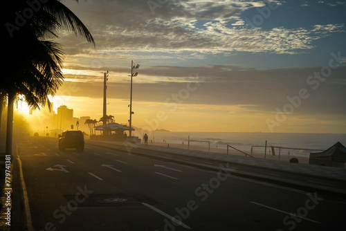 Rio de Janeiro, RJ, Brazil, 04/08/2024 - Sunrise viewed from Leblon Beach viewpoint, South Zone of Rio de Janeiro photo