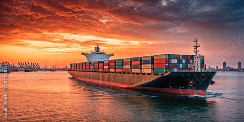 Large cargo ship loaded with colorful containers
