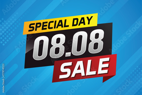 8.8 Special day sale word concept vector illustration with ribbon and 3d style for use landing page, template, ui, web, mobile app, poster, banner, flyer, background, gift card, coupon

