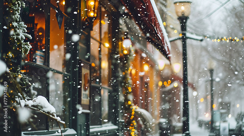 Snow-covered banners promoting winter sales, creating a delightful shopping experience. Copy Space.