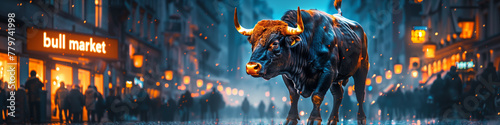 bull market, bull design as a energy, representive stock and stock market. illustration of hossa bessa. photo
