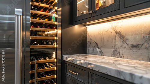 A wine cooler in a modern kitchen setting