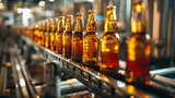 Beer bottles on a production line.
