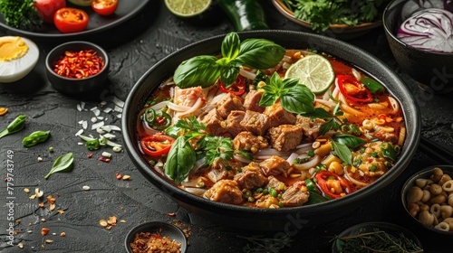 Aromatic and Flavorful Thai Noodle Soup with Tender Meat and Fresh Vegetables