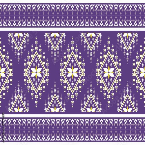  Ethnic geometric floral oriental traditional with elements seamless pattern porple background . Designed for background, wallpaper, clothing, wrapping, fabric, Batik, rug, decorating, embroidery styl