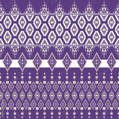  Ethnic geometric floral oriental traditional with elements seamless pattern porple background . Designed for background, wallpaper, clothing, wrapping, fabric, Batik, rug, decorating, embroidery styl