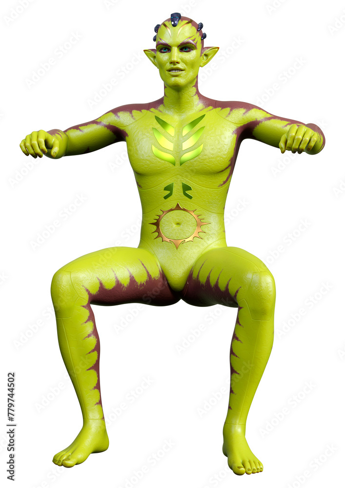 3D Rendering Green Alien on White 3D Rendering Green Alien on White