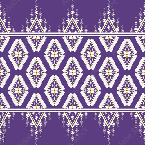 Geometric ethnic floral oriental Thai traditional purple background pattern design for background, rug, wallpaper, clothing, wrap, batik, fabric, clothing, embroidery style