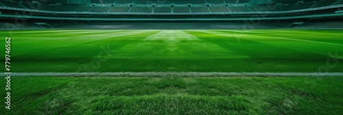 green field in a soccer stadium. ready for game in the midfield #779746562