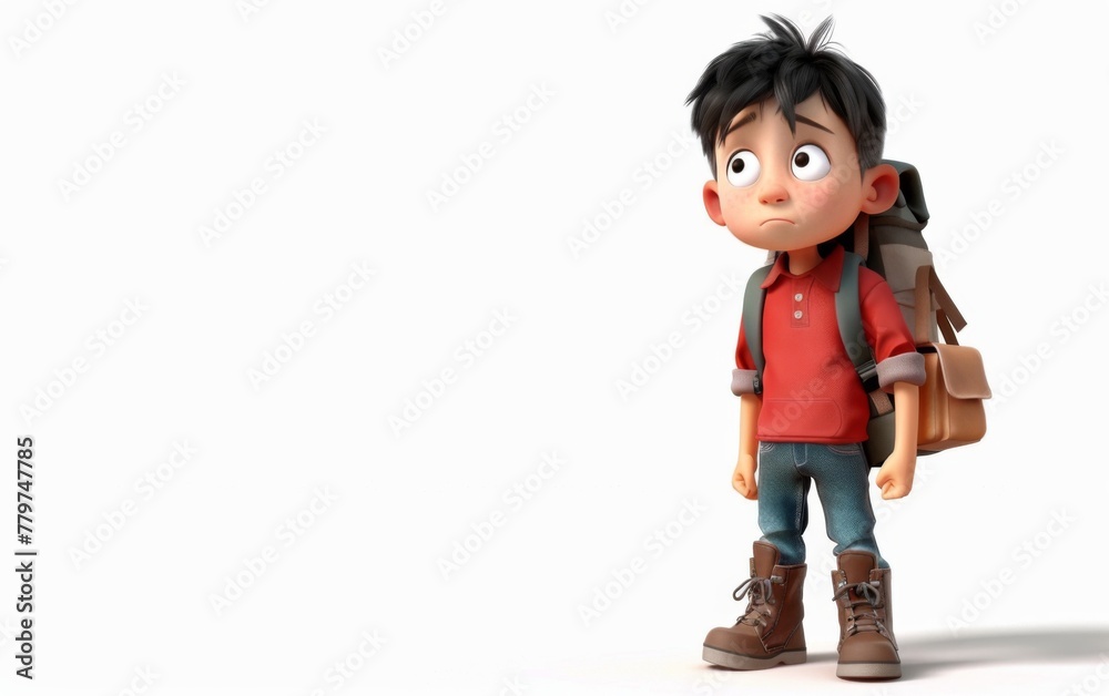 Young boy with school bag, stylized cartoon character, school kid 3d rendering Young boy with school bag, stylized cartoon character, school kid 3d rendering