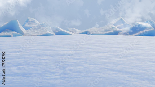 3d ice snow blank empty mockup for product scene on blue iceberg background.