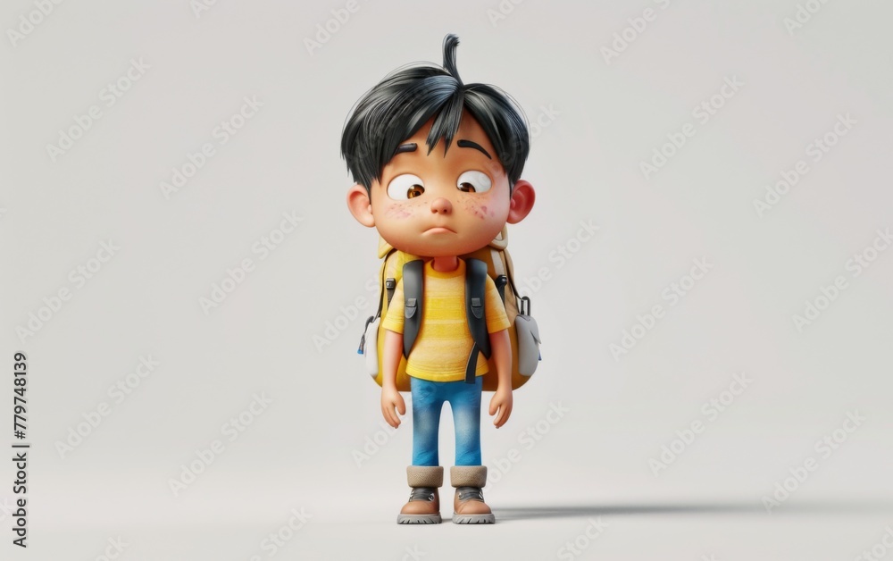 Young boy with school bag, stylized cartoon character, school kid 3d rendering Young boy with school bag, stylized cartoon character, school kid 3d rendering
