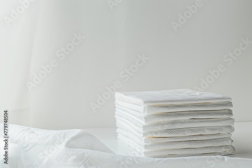 Neat stack of fresh white towels on a bright backdrop