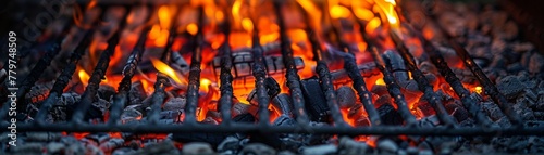 Embers under the grill cast a soft glow