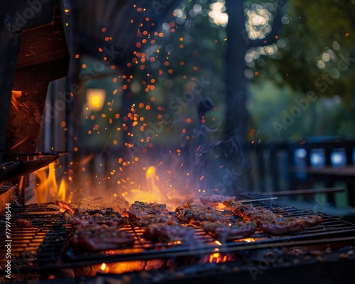 Embers under the grill cast a warm glow