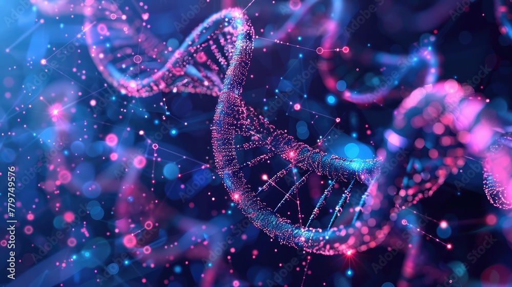 DNA helices with glowing nodes illustrate CRISPR and gene editing tech DNA helices with glowing nodes illustrate CRISPR and gene editing tech