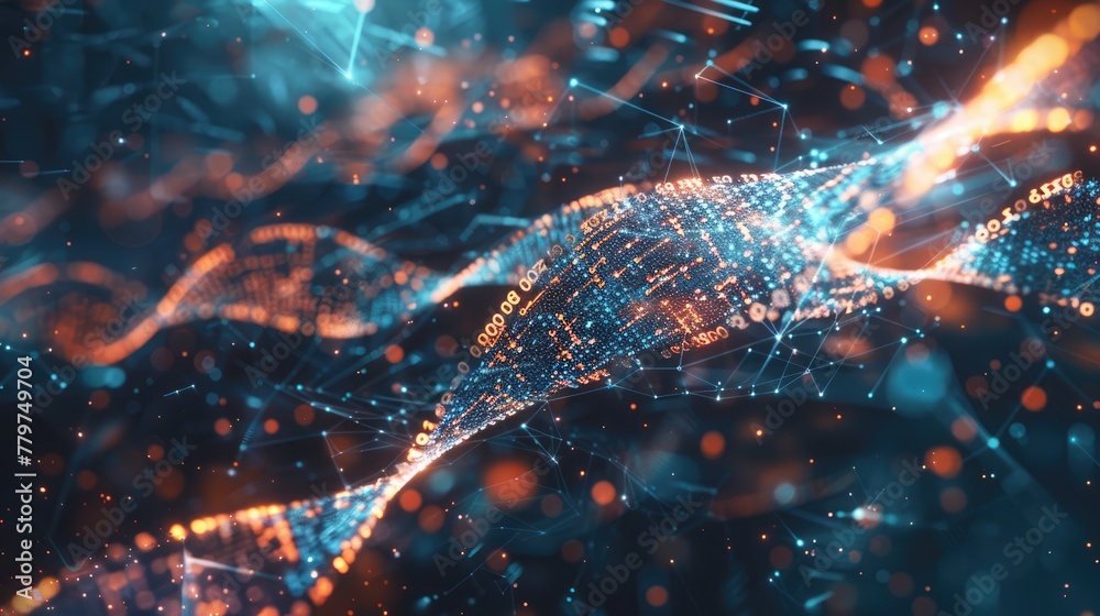 Illustrative image showing a DNA strand intertwined with binary code, symbolizing bioinformatics Illustrative image showing a DNA strand intertwined with binary code, symbolizing bioinformatics