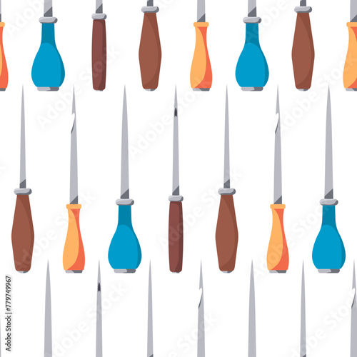 Awl for sewing vector cartoon seamless pattern.